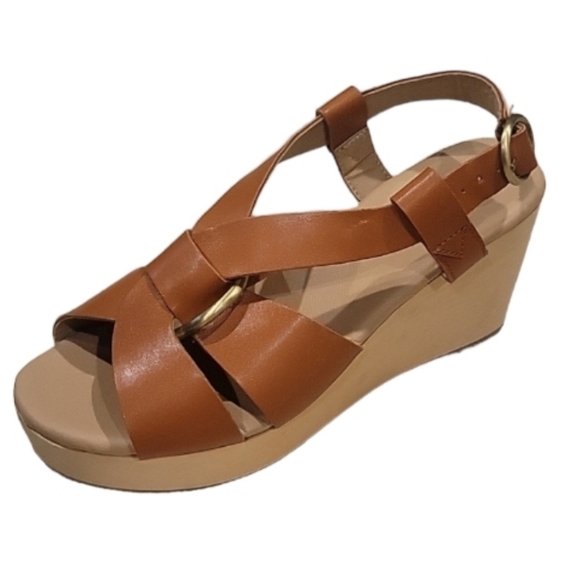 NEW! LOFT Cognac Vegan Leather Wedge Platform Sandals 6. - Picture 1 of 8